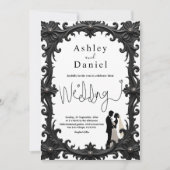 Elegante romantische zwart-wit klassieke bruiloft kaart (Voorkant)