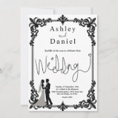 Elegante romantische zwart-wit klassieke bruiloft kaart (Voorkant)