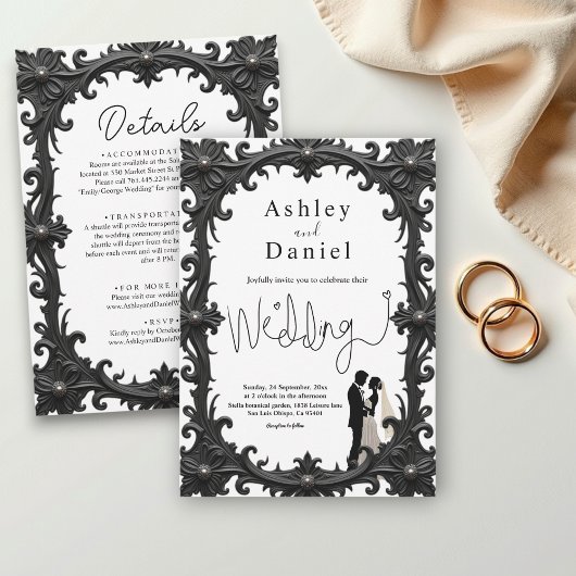 Elegante romantische zwart-wit klassieke bruiloft kaart