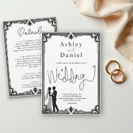 Elegante romantische zwart-wit klassieke bruiloft kaart