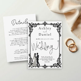 Elegante romantische zwart-wit klassieke bruiloft kaart