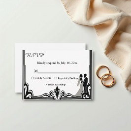 Elegante romantische zwart-wit klassieke bruiloft RSVP kaartje