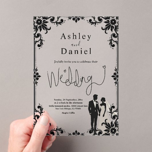 Elegante romantische zwart-wit koppel bruiloft acryl uitnodigingen (Insitu (Draagbaar))
