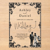 Elegante romantische zwart-wit koppel bruiloft acryl uitnodigingen (Voorkant)