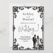 Elegante romantische zwart-wit koppel bruiloft kaart (Voorkant)