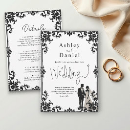 Elegante romantische zwart-wit koppel bruiloft kaart