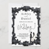 Elegante romantische zwart-wit Lijst bruiloft Kaart (Voorkant)