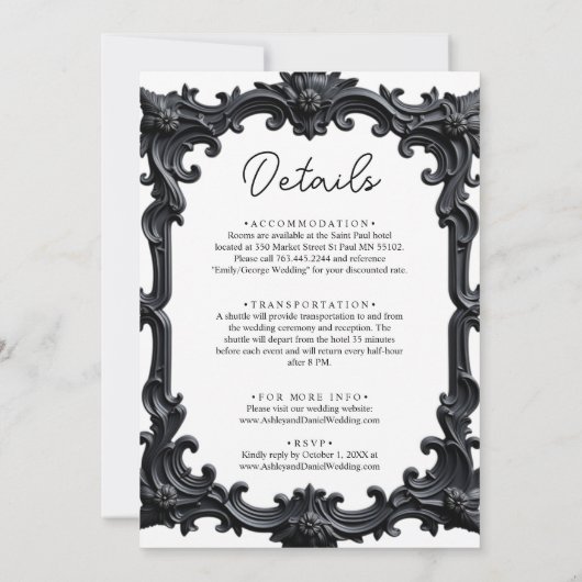 Elegante romantische zwart-wit Lijst bruiloft Kaart (Achterkant)