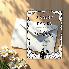 Elegante romantische zwart-wit stripboek bruiloft acryl uitnodigingen