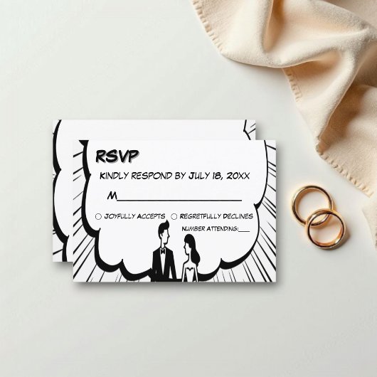 Elegante romantische zwart-wit stripboek bruiloft RSVP kaartje