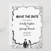 Elegante romantische zwart-wit stripboek bruiloft save the date (Voorkant)