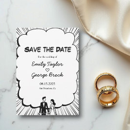 Elegante romantische zwart-wit stripboek bruiloft save the date