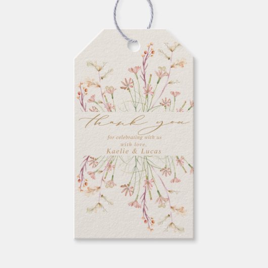 Elegante romige charme wilde bloem bruiloft cadeaulabel (Voorkant)