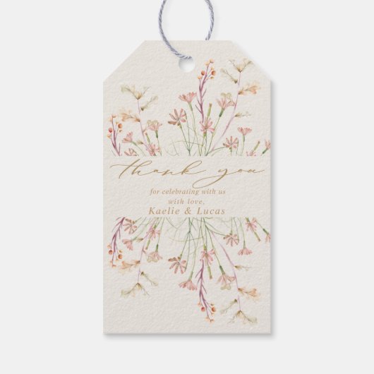 Elegante romige charme wilde bloem bruiloft cadeaulabel (Achterkant)