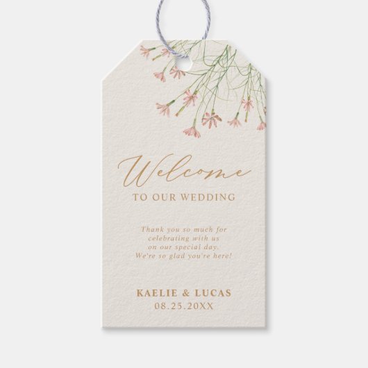 Elegante romige charme wilde bloem bruiloft welkom cadeaulabel (Voorkant)