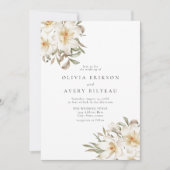 Elegante romige witte Waterverf bloemenbruiloft Kaart (Voorkant)