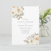 Elegante romige witte Waterverf bloemenbruiloft Kaart (Staand voorkant)