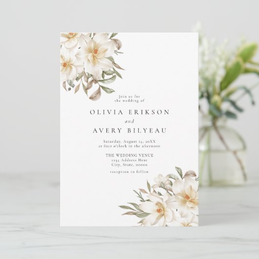 Elegante romige witte Waterverf bloemenbruiloft Kaart (Staand voorkant)