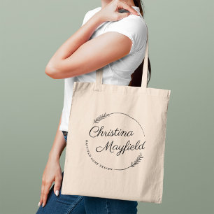 Elegante Ronde Bladeren Persoonlijke Naam Zakelijk Tote Bag