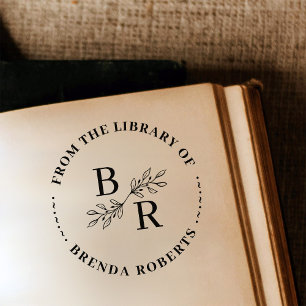 Elegante ronde Botanische Initialen Bibliotheek Bo Rubberstempel