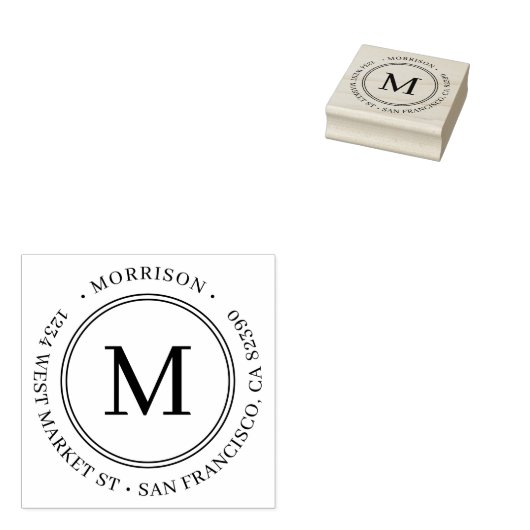 Elegante Ronde Monogram Achternaam Retouradres Rubberstempel (Gestempeld)