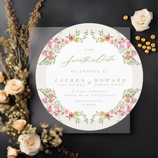 Elegante ronde romantische bloemenlente niet foto save the date