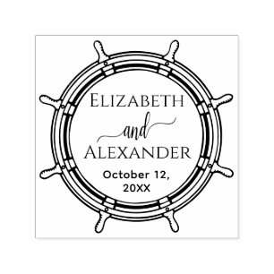 Elegante Ronde Scheepswiel Frame Namen Datum Trouw Zelfinktende Stempel