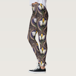 Elegante Rondingen: Witte Tulp in Art Nouveau-ontw Leggings