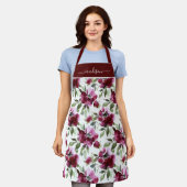 Elegante rood-bloemige Bourgondiër Schort (Gedragen)