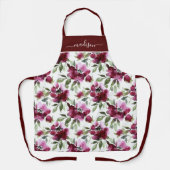 Elegante rood-bloemige Bourgondiër Schort (Voorkant)