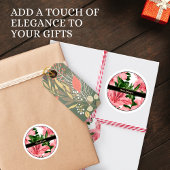 Elegante Rood Bloemmotief Aangepaste Naam Ronde Sticker