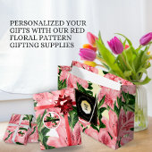 Elegante Rood Bloemmotief Aangepaste Naam Ronde Sticker