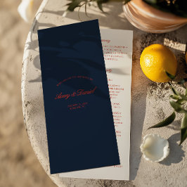 Elegante Rood & Donker Zwart Blauw Huwelijksceremo Programmakaart