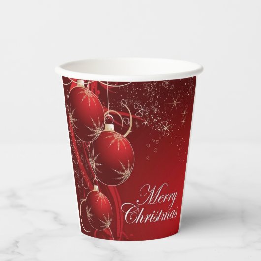 Elegante Rood en goud feestelijke vrolijke kerst Papieren Bekers (Voorkant)