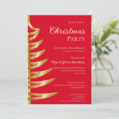 Elegante rood en goud kerstfeest uitnodiging (Staand voorkant)