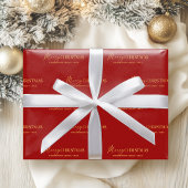 Elegante Rood en Goud Prettig Kerstmis Familienaam Cadeaupapier