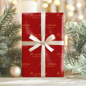 Elegante Rood en Goud Prettig Kerstmis Familienaam Cadeaupapier