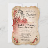 Elegante rood en goud prinses Quinceanera verjaard Kaart (Voorkant)