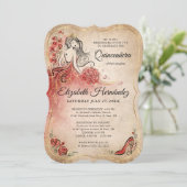 Elegante rood en goud prinses Quinceanera verjaard Kaart (Staand voorkant)