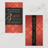 Elegante Rood en Goud Shimmer Damask Musician's Visitekaartje (Voorkant / Achterkant)