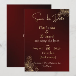 Elegante rood en gouden bloemen bruiloft save the date