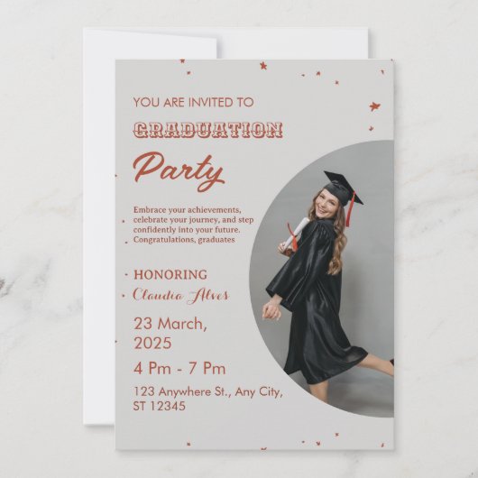 Elegante rood en wit afstudeerfeest uitnodiging (Voorkant)