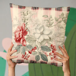 Elegante rood en wit geruite bloemen kussen