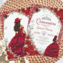 Elegante rood en zilver aquarel Quinceañera