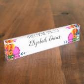 Elegante rood geel roze fuchsia bloemen naambordje (Zijkant)