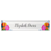 Elegante rood geel roze fuchsia bloemen naambordje (Voorkant)