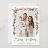 Elegante rood gestreepte boog groen 4 foto feestdagenkaart (Voorkant)