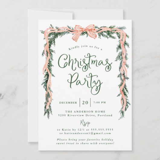 Elegante rood gestreepte boog groen kerstfeest kaart (Voorkant)