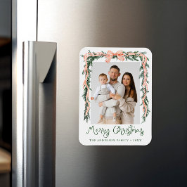 Elegante rood gestreepte boog groen vakantie foto magneet