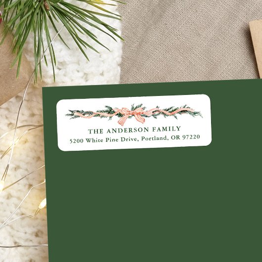 Elegante rood gestreepte boog kerst terug adres etiket